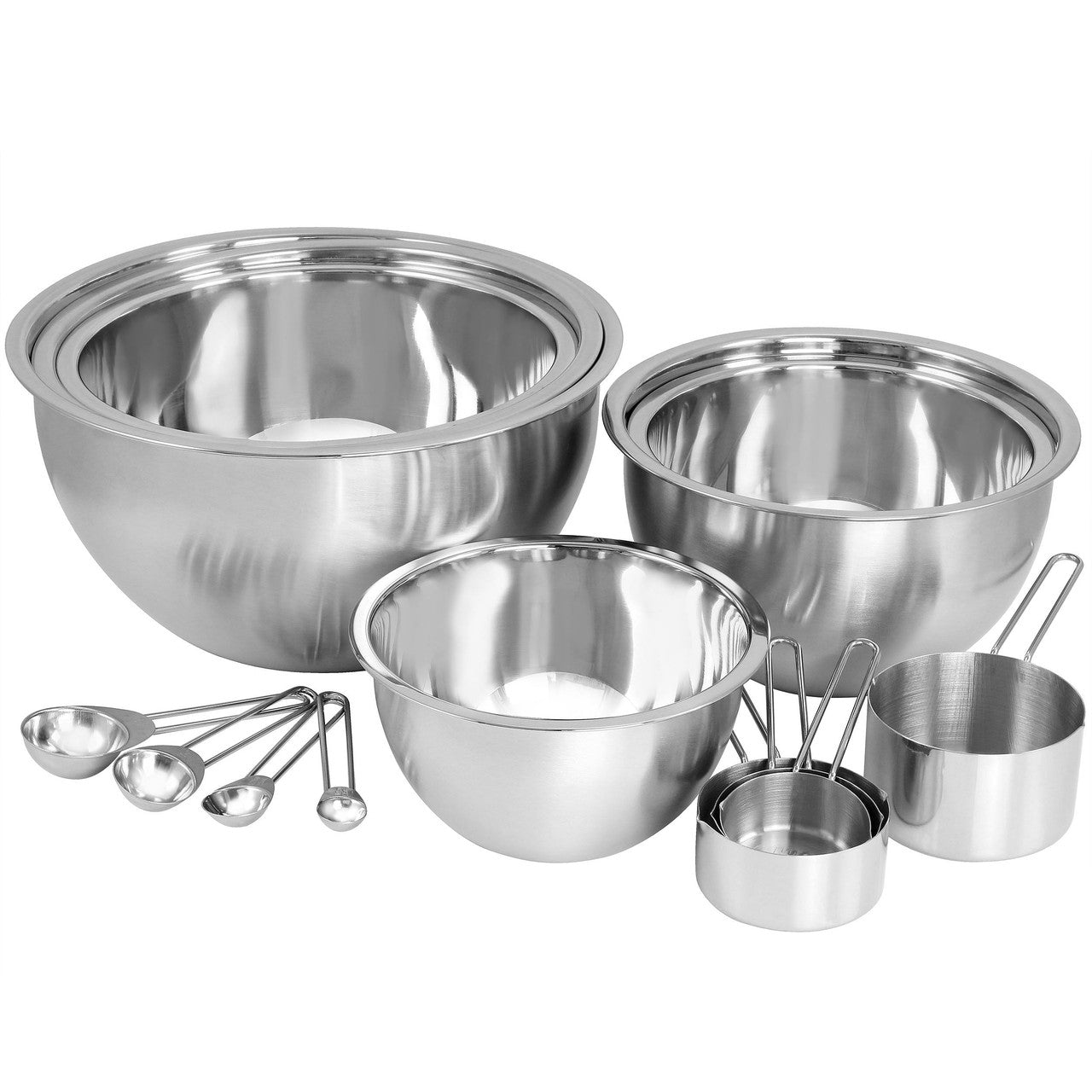 MegaChef 14 Piece Stainless Steel Measuring Cup and Spoon Set with Mixing Bowls-0