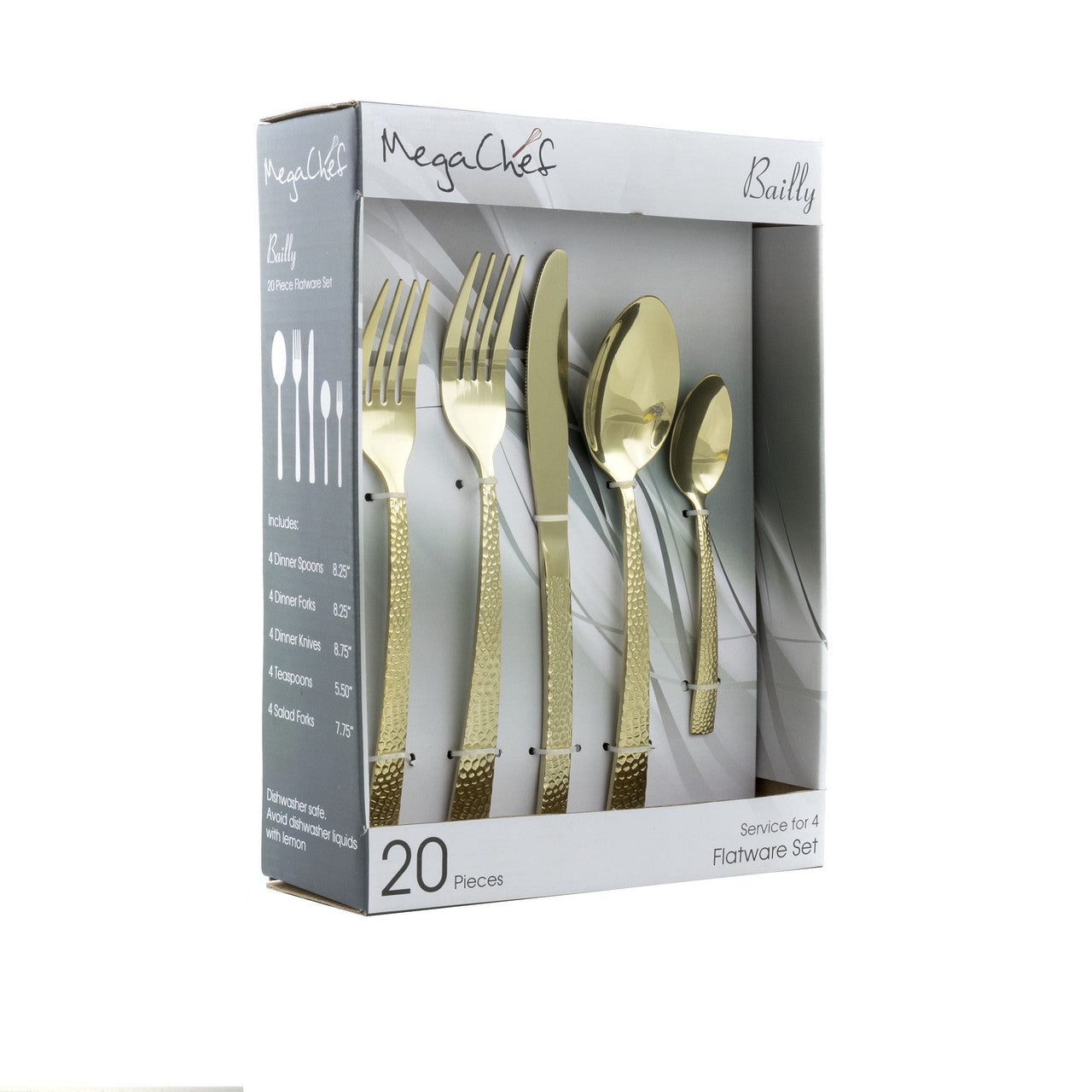 MegaChef Baily 20 Piece Flatware Utensil Set, Stainless Steel Silverware Metal Service for 4 in Lig-0