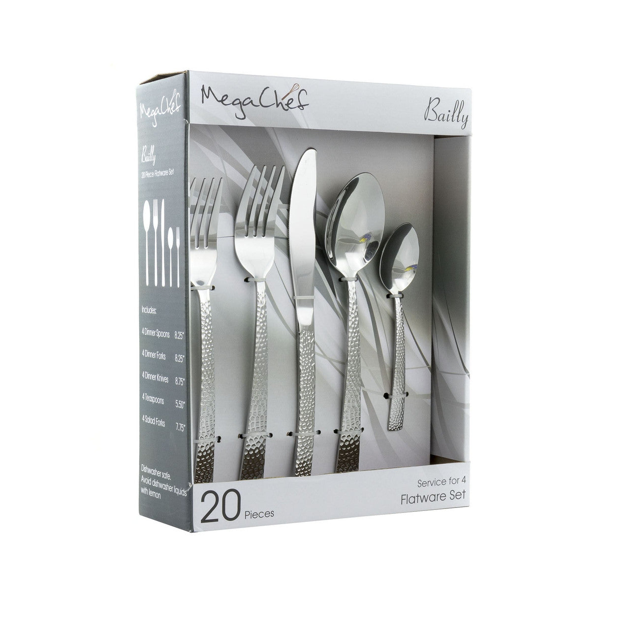 MegaChef Baily 20 Piece Flatware Utensil Set, Stainless Steel Silverware Metal Service for 4 in Sil-0