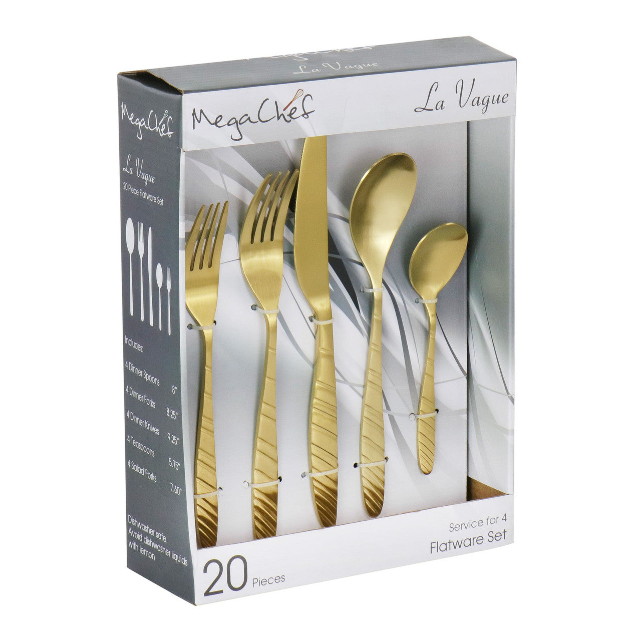 Megachef La Vague 20 Pcs Flatware Utensil Set, Stainless Steel Silverware Metal Service for 4 in Ma-0