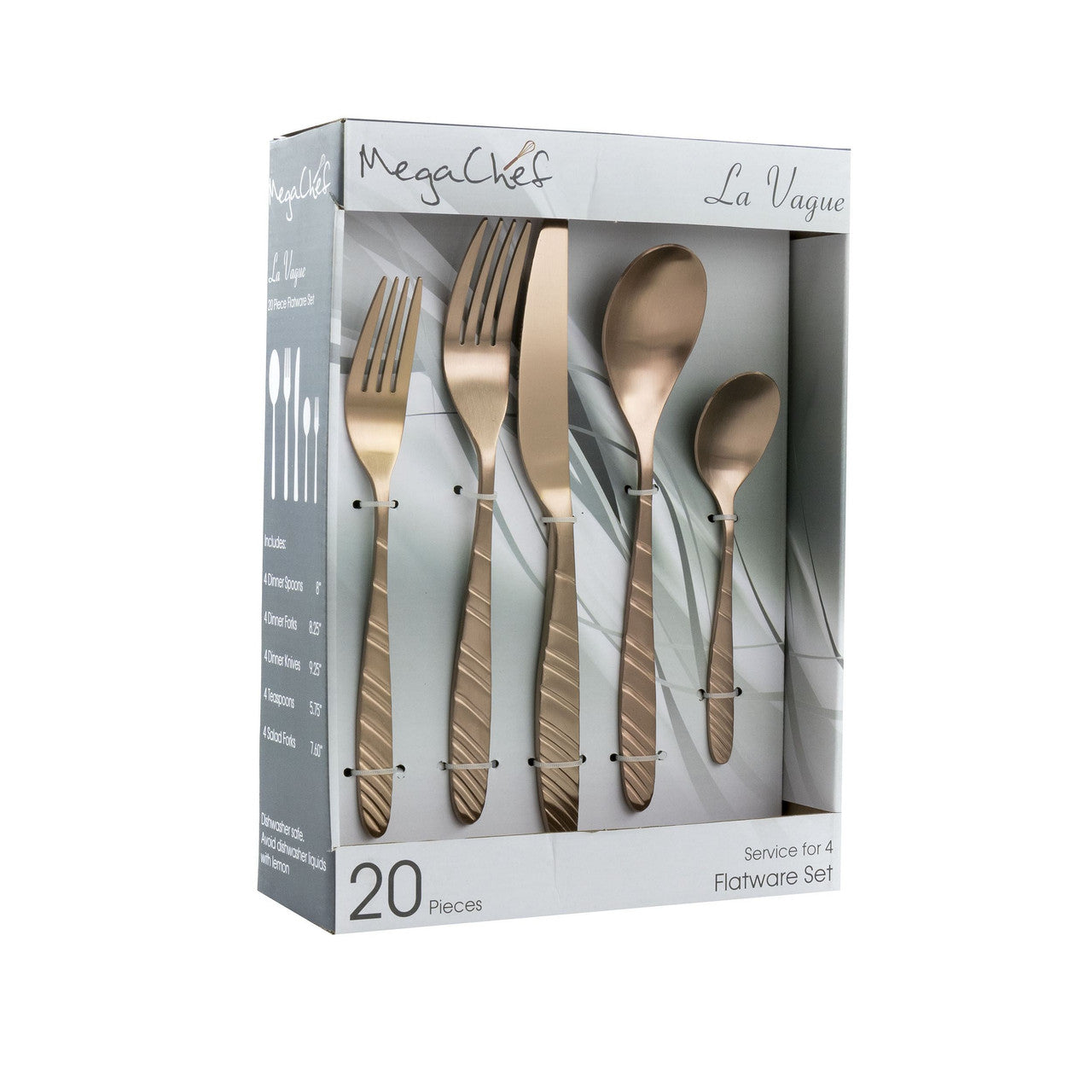 Mega Chef La Vague 20 Piece Flatware Utensil Set, Stainless Steel Silverware Metal Service for 4 in-0