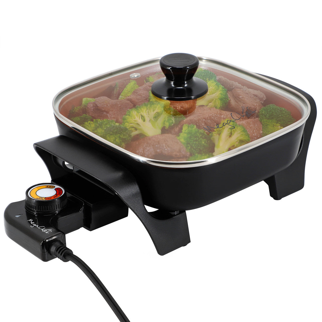 MegaChef 8 Inch Electric Skillet with Lid in Black with Copper Coating-0