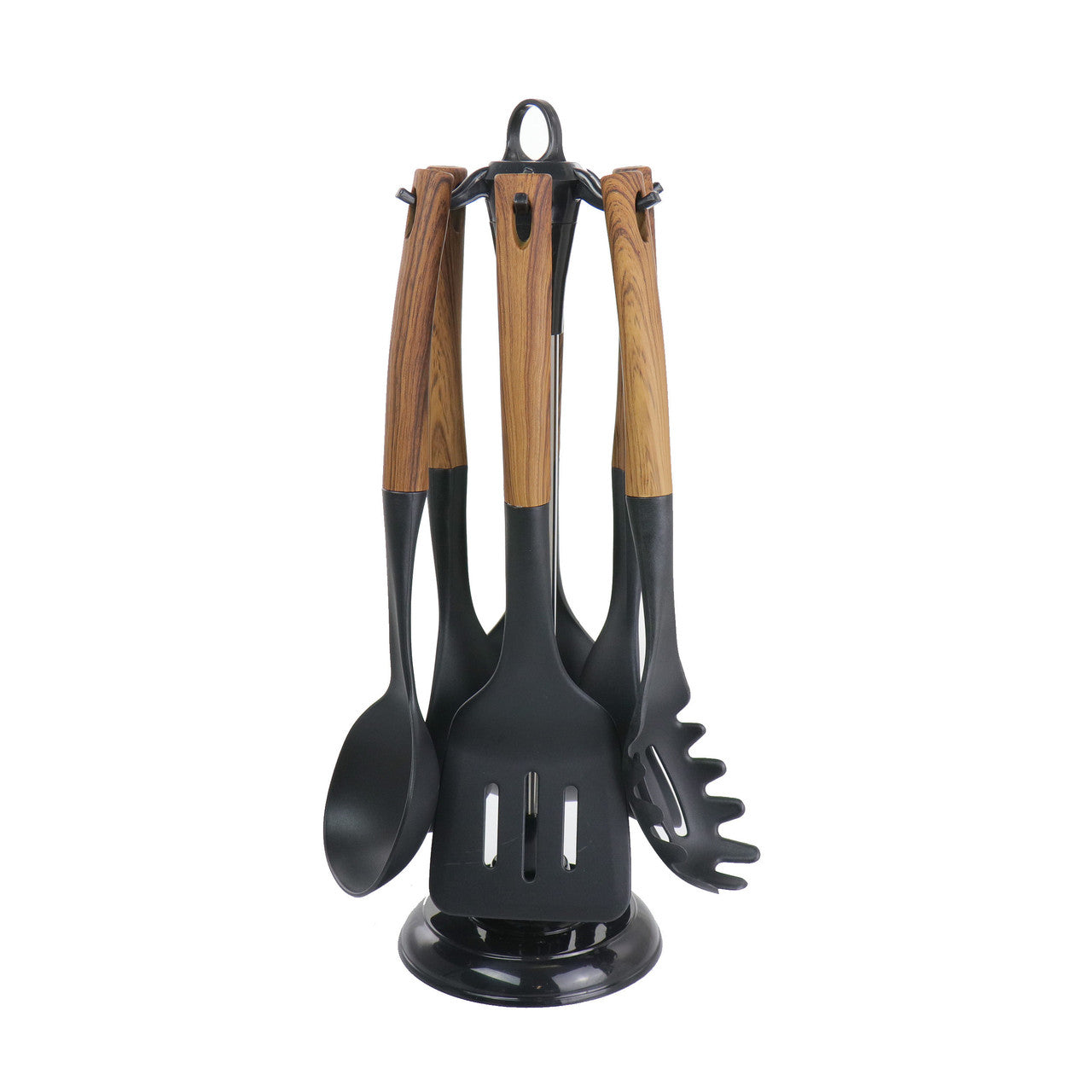 MegaChef Black Nylon Cooking Utensils with Wood Design, Set of 7-0