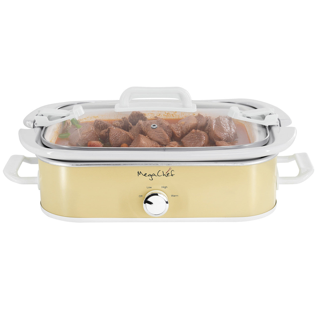 MegaChef 3.5 Quart Casserole Slow Cooker with 3 Temperature Settings in Cream-0