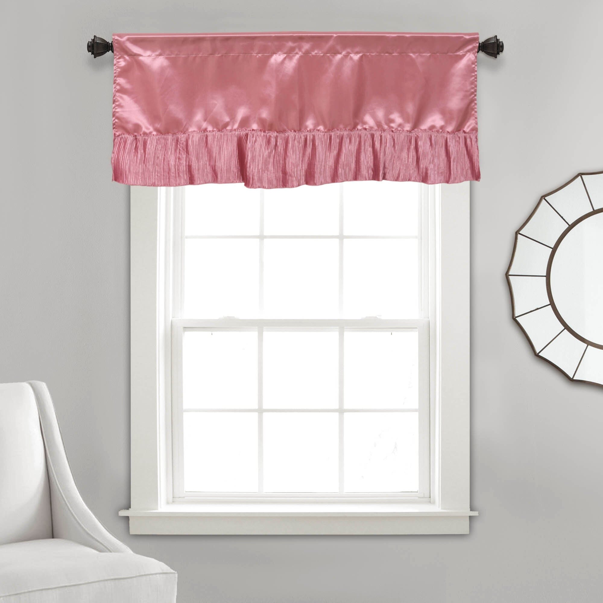 Tache Satin Ruffle Sweet Victorian Window Curtain Tailored Valance 18x52" Pink (MZ002)-0