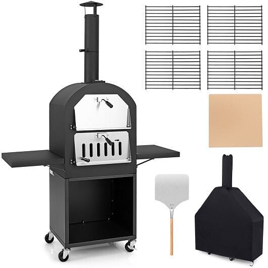 Outdoor Pizza Oven with Protective Cover and Grill Racks and Built-in Thermometer-4