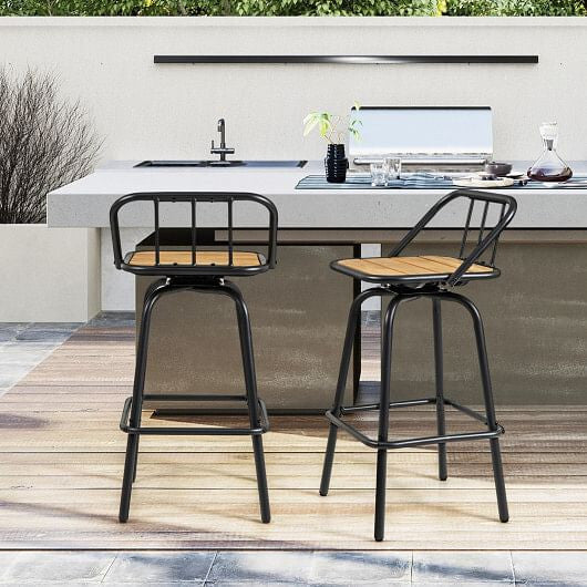 360?° Swivel Bar Stool Set of 2 with Footrest and Backrest-Balck & Natural-0