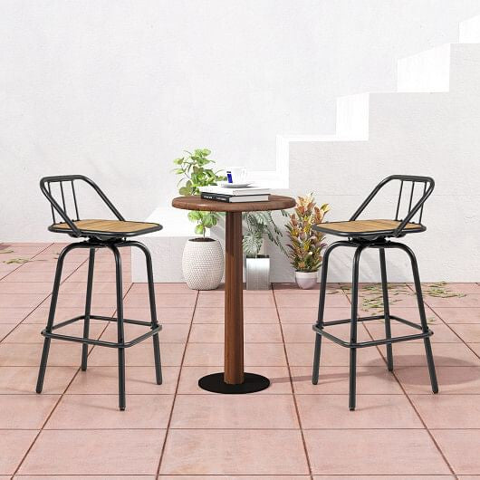 360?° Swivel Bar Stool Set of 2 with Footrest and Backrest-Balck & Natural-1
