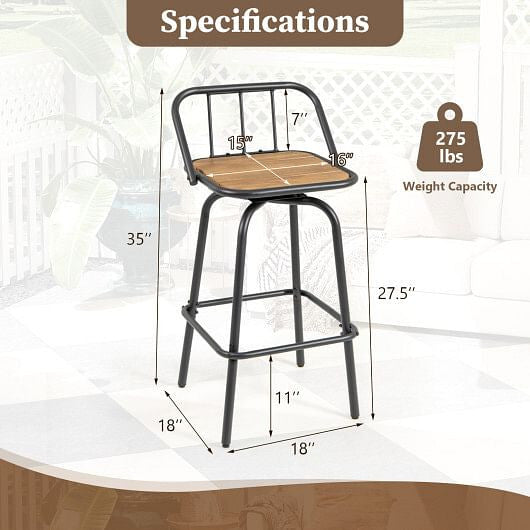 360?° Swivel Bar Stool Set of 2 with Footrest and Backrest-Balck & Natural-2