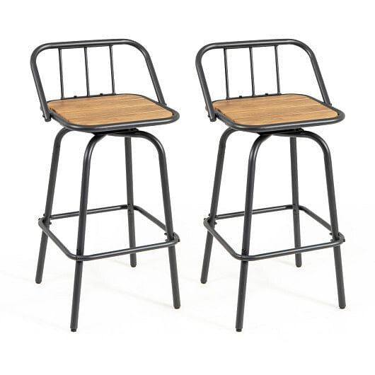 360?° Swivel Bar Stool Set of 2 with Footrest and Backrest-Balck & Natural-4