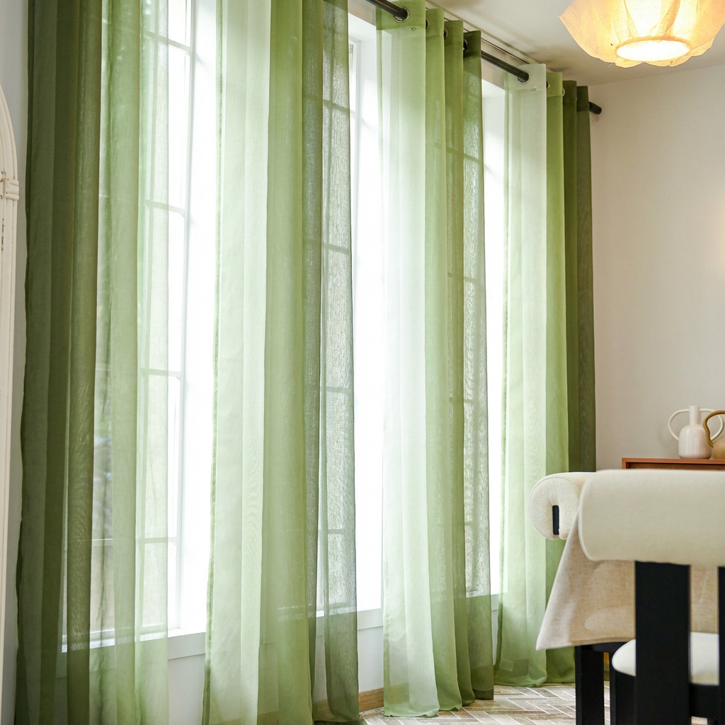 Custom Linen Texture Ombre Sheer Curtains-16