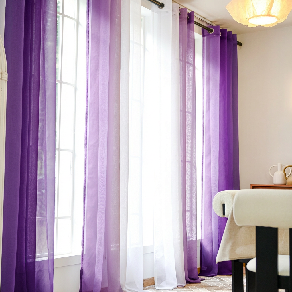 Custom Linen Texture Ombre Sheer Curtains-14