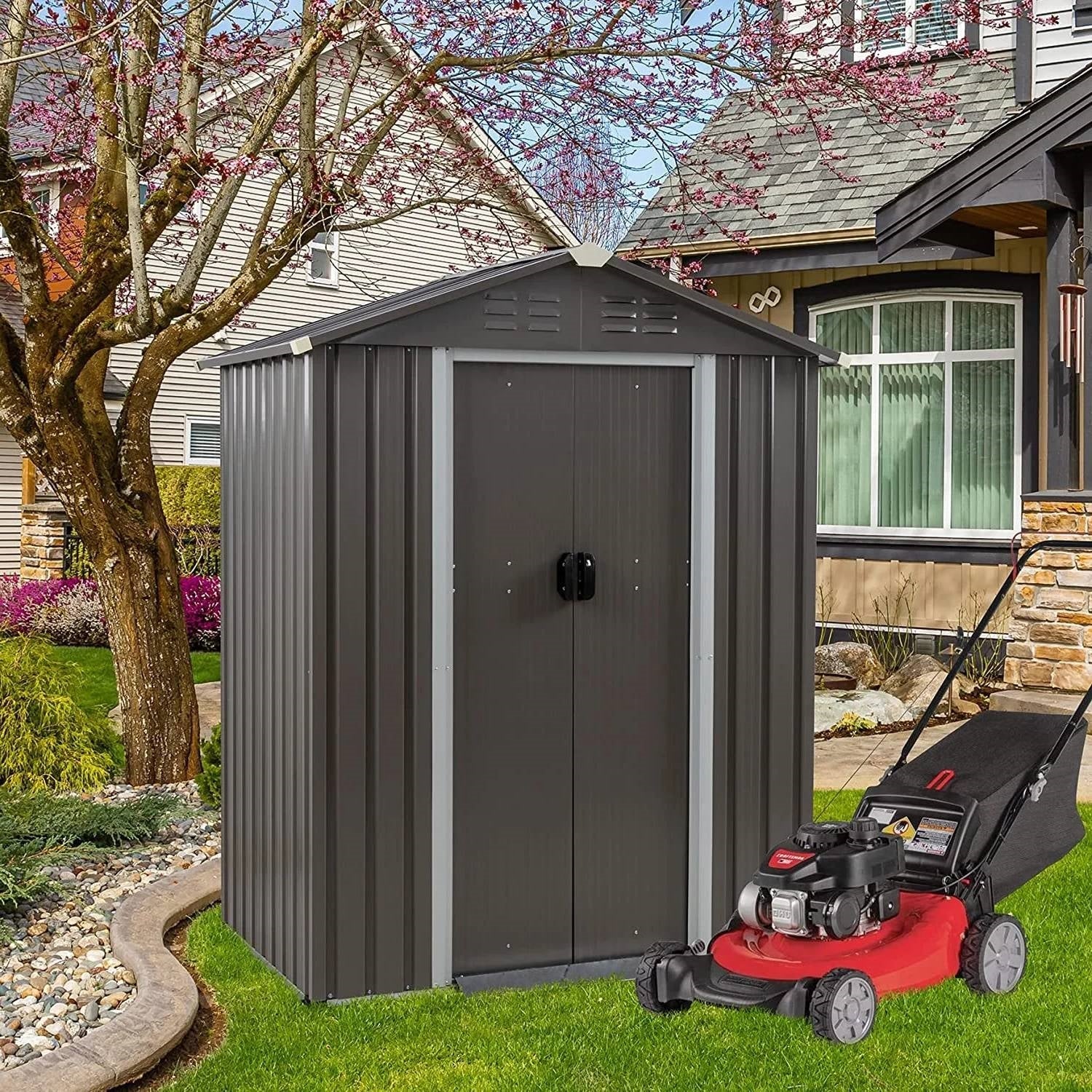 5 x 3 ft. Outdoor Grey Metal Garden Storage Shed-2