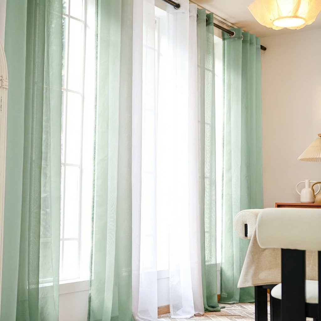 Custom Linen Texture Ombre Sheer Curtains-15