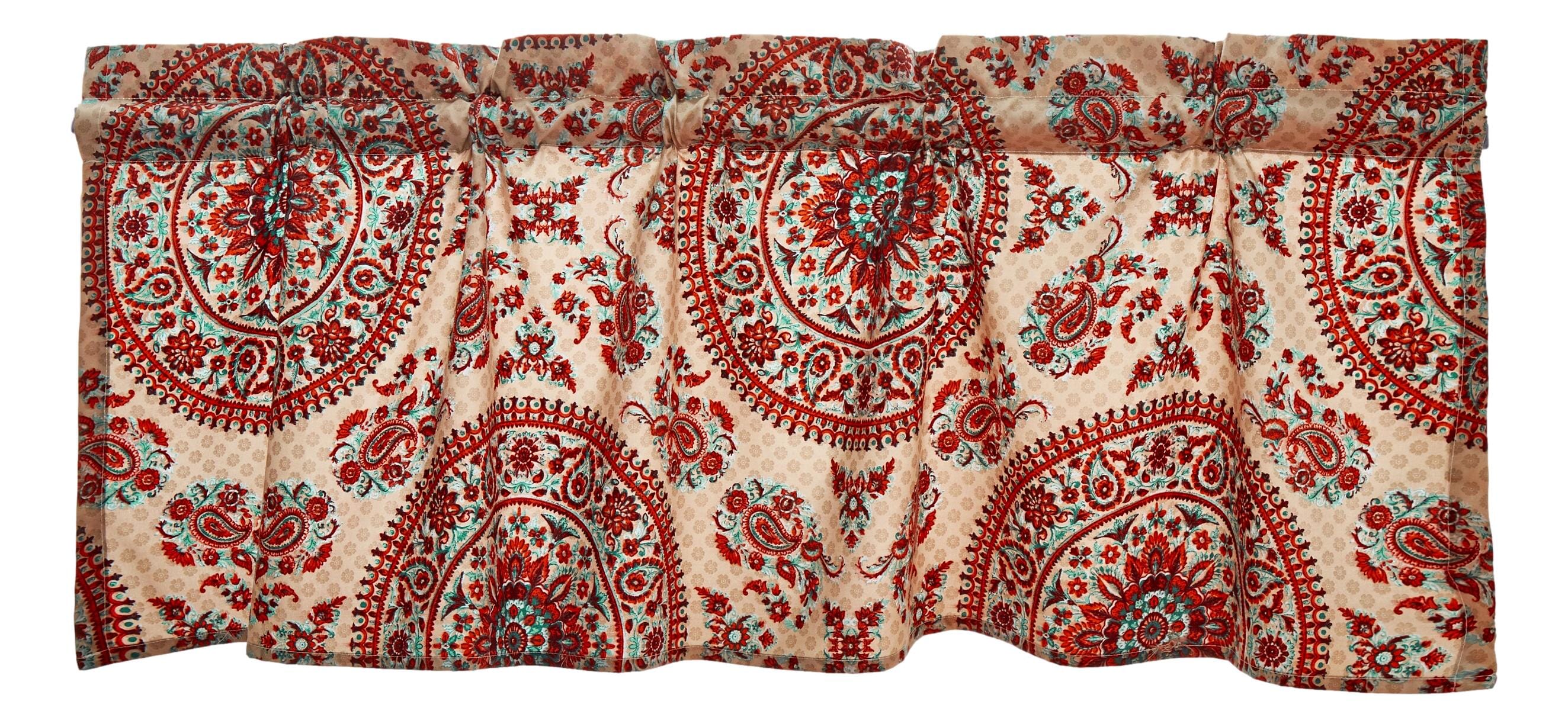 Tache Bohemian Desert Medallion Boteh Paisley Taupe Window Valance (TJ3502)-1