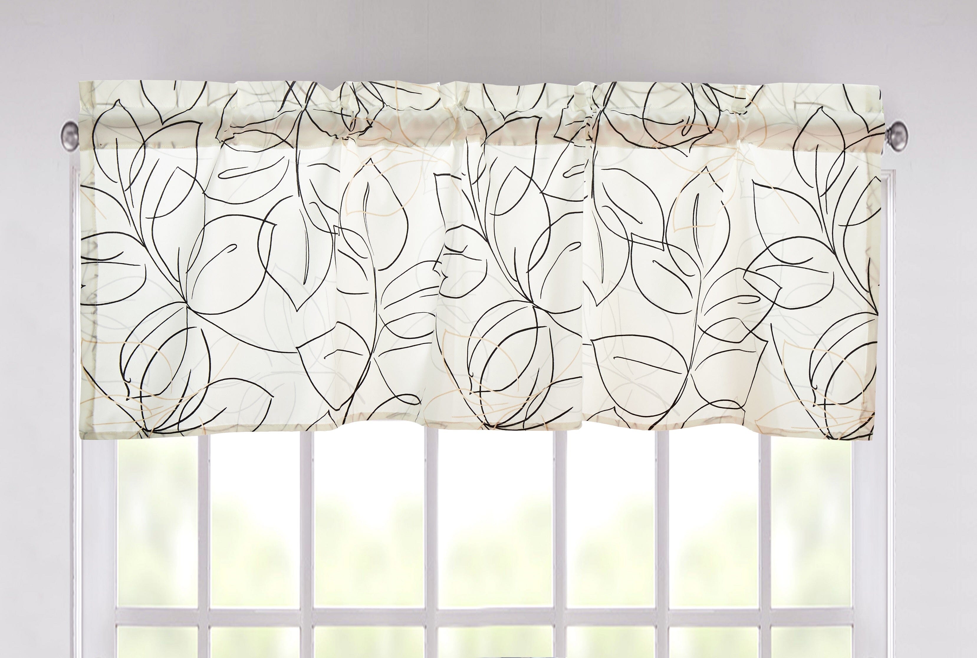 Tache Modern Abstract Leaf Line Art Foliage White Grey Black Gold Window Valance (TJ3571)-0