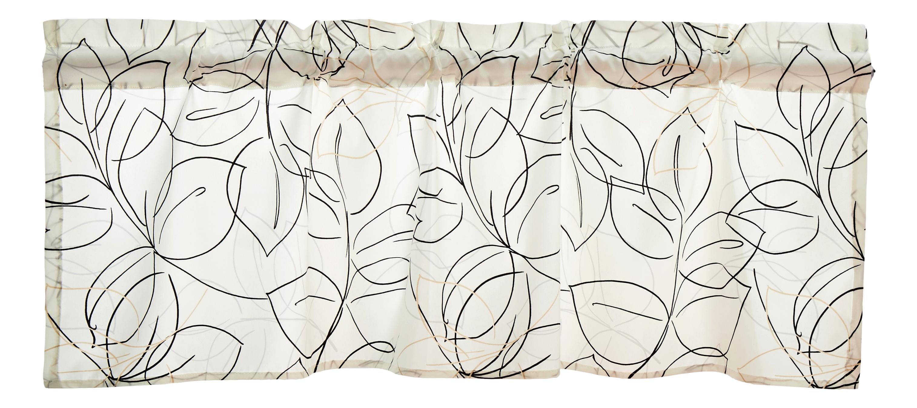 Tache Modern Abstract Leaf Line Art Foliage White Grey Black Gold Window Valance (TJ3571)-1