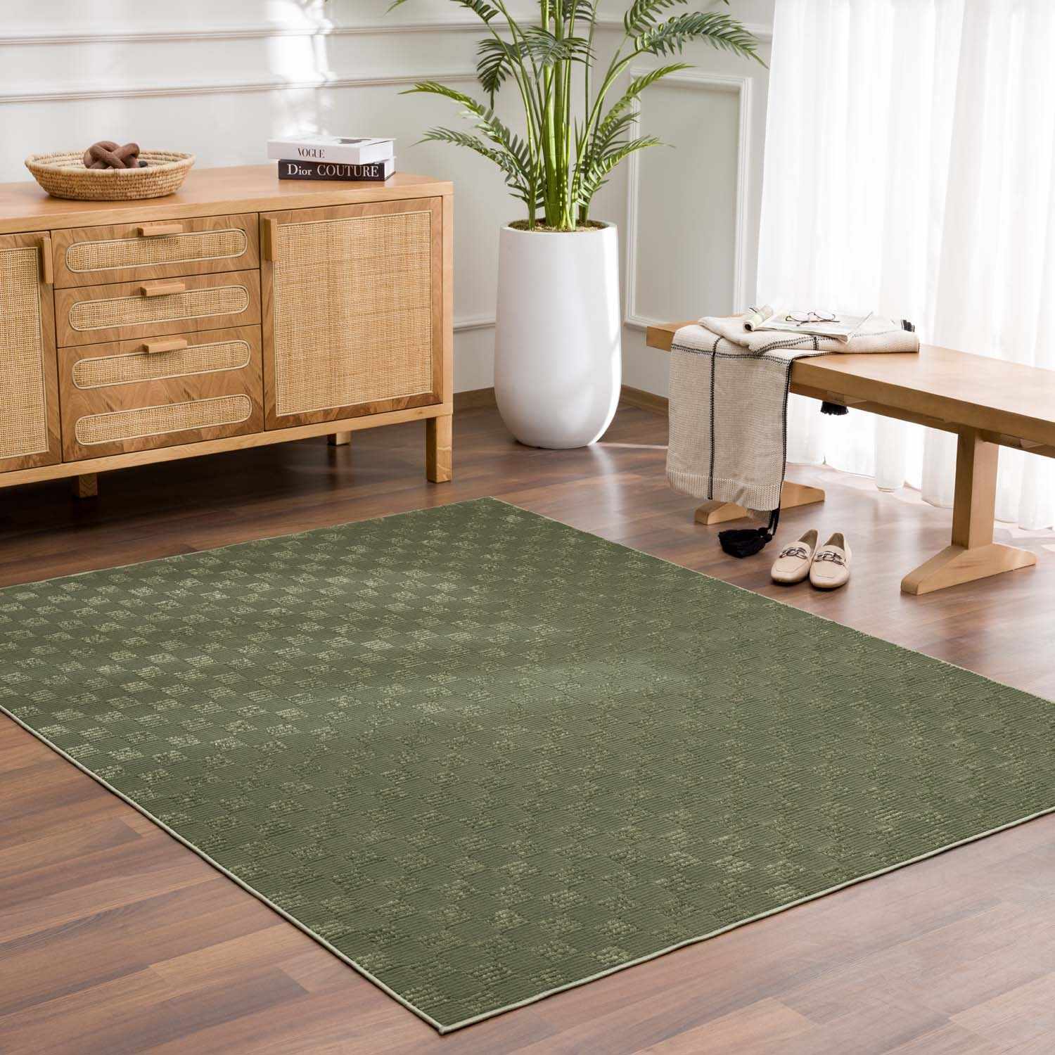 Truls 3D Checkered Washable Rug - Green