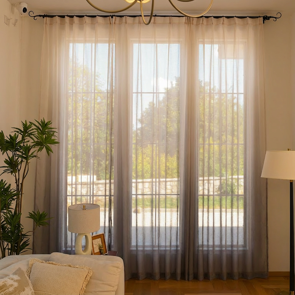 Custom Vertical Ombre Linen Texture Sheer Curtains-7