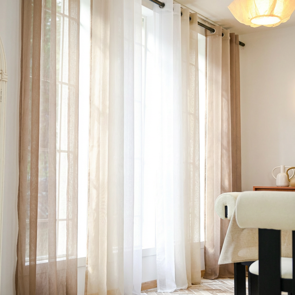 Custom Linen Texture Ombre Sheer Curtains-8