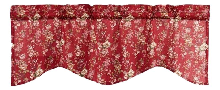 Tache Cotton Burgundy Floral Sheer Scalloped Window Treatment Fairy Tale Tea Party Valance (DXJ103443)-1