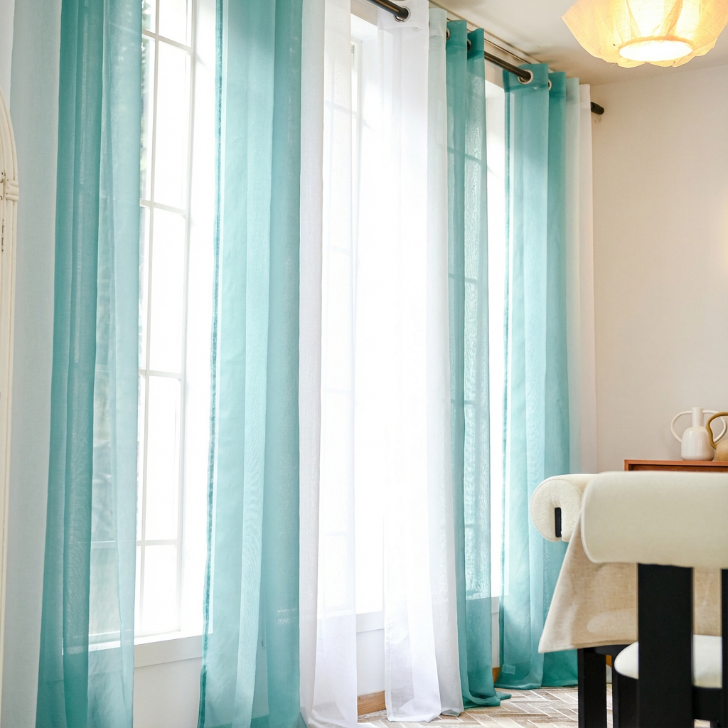 Custom Linen Texture Ombre Sheer Curtains-17