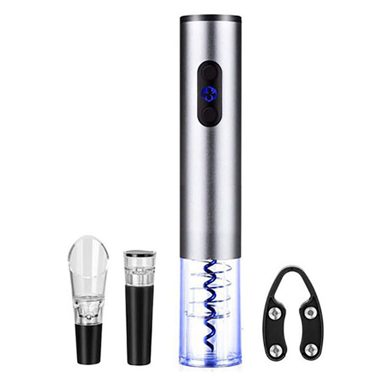 Brentwood Electric Wine Bottle Opener with Foil Cutter, Vacuum Stopper, and Aerator Pourer in Silver-0