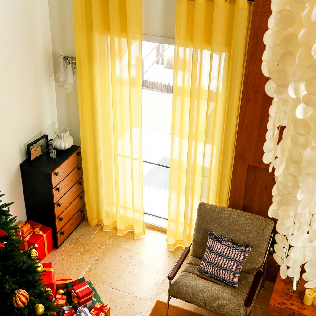 Custom Linen Texture Solid Sheer Curtains-12