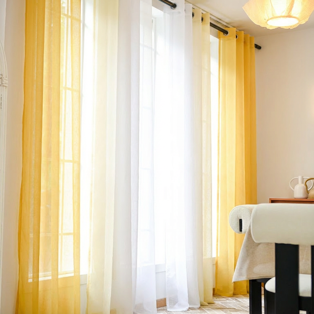 Custom Linen Texture Ombre Sheer Curtains-7
