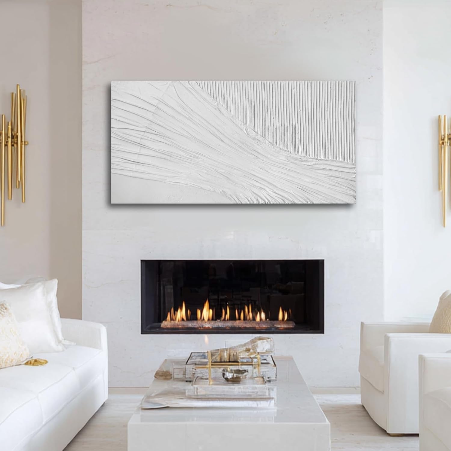 White Textured Abstract Wall Art Canvas 24x48 Inches-3