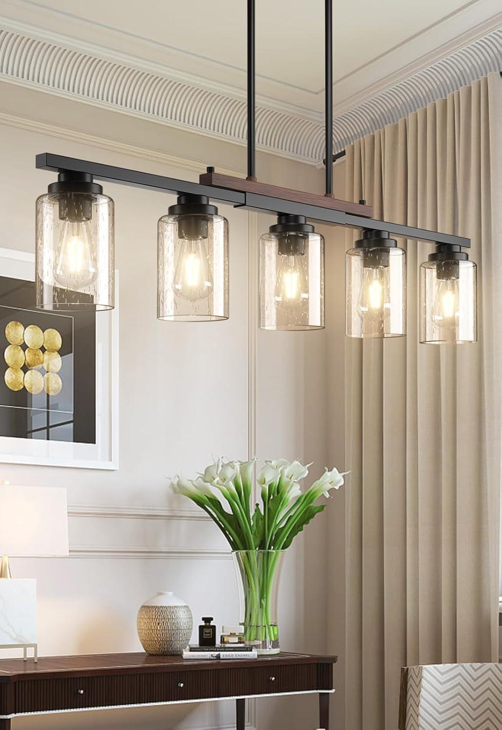 Five Lights Farmhouse Dining Room Chandelier Black Metal-0