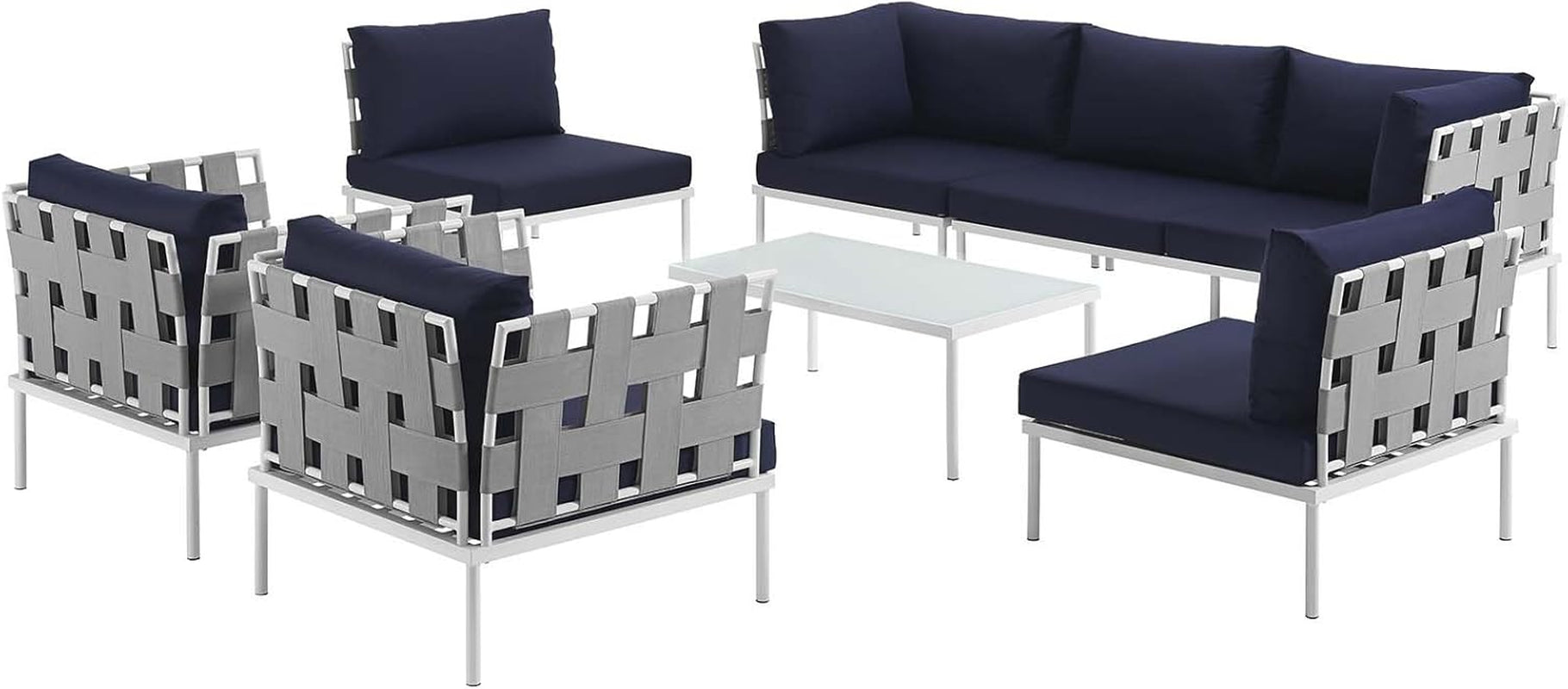 Aluminum Patio Sectional Sofa Set 8 Piece White Navy-1