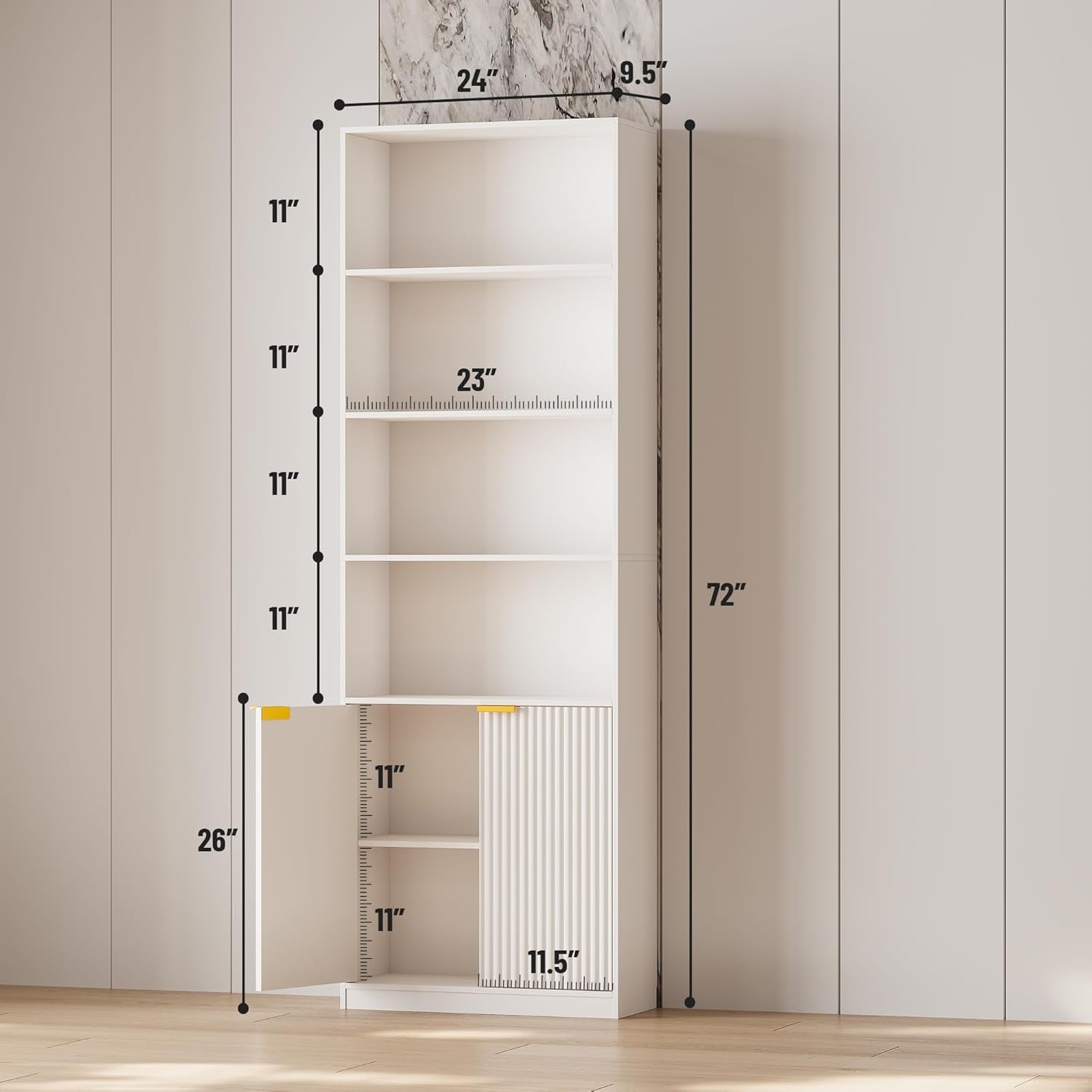 72 Inch Tall Bookcase With Doors 7 Tier Storage Cabinet-1