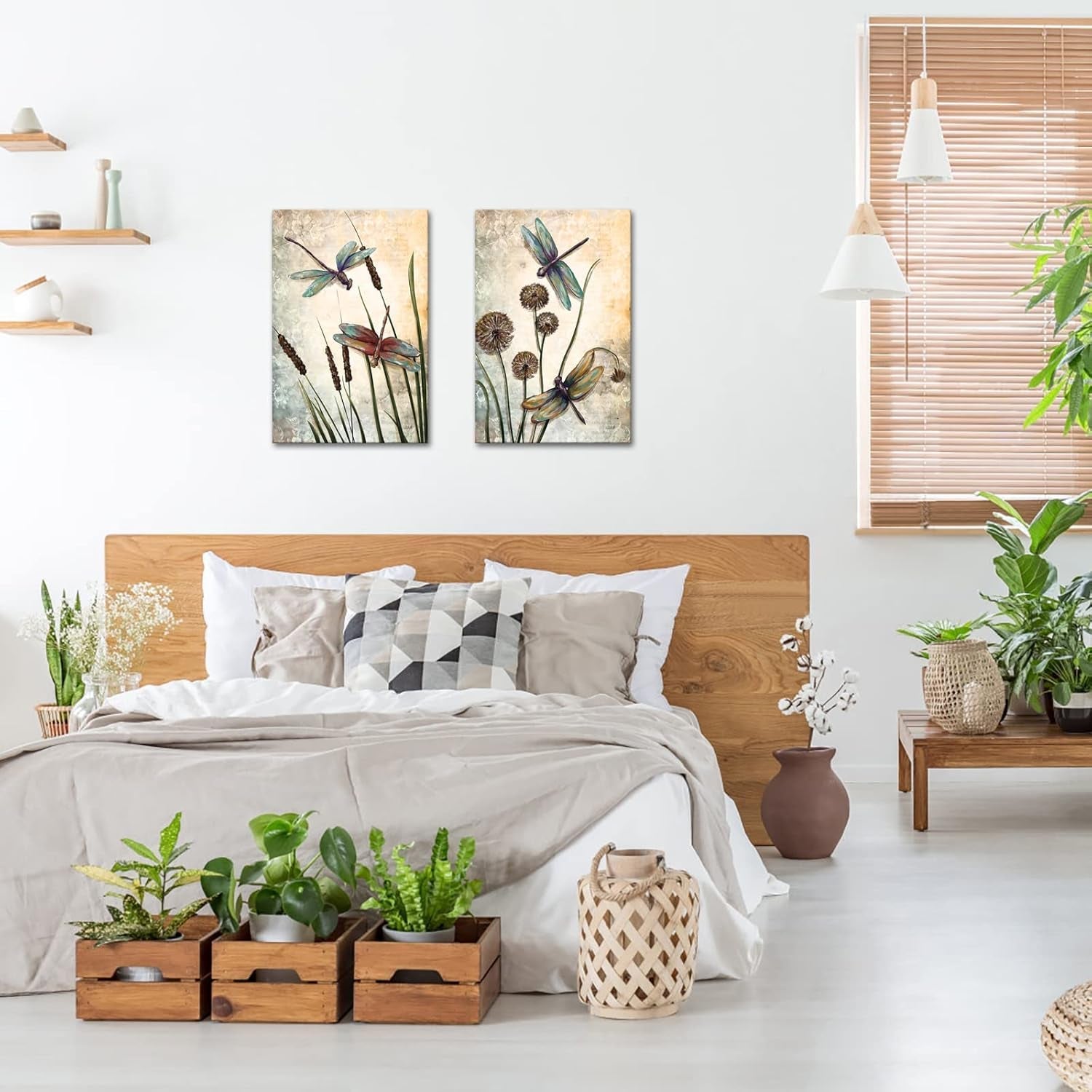 Beige Dragonfly Canvas Wall Art 16x24 Inches Giclee-1