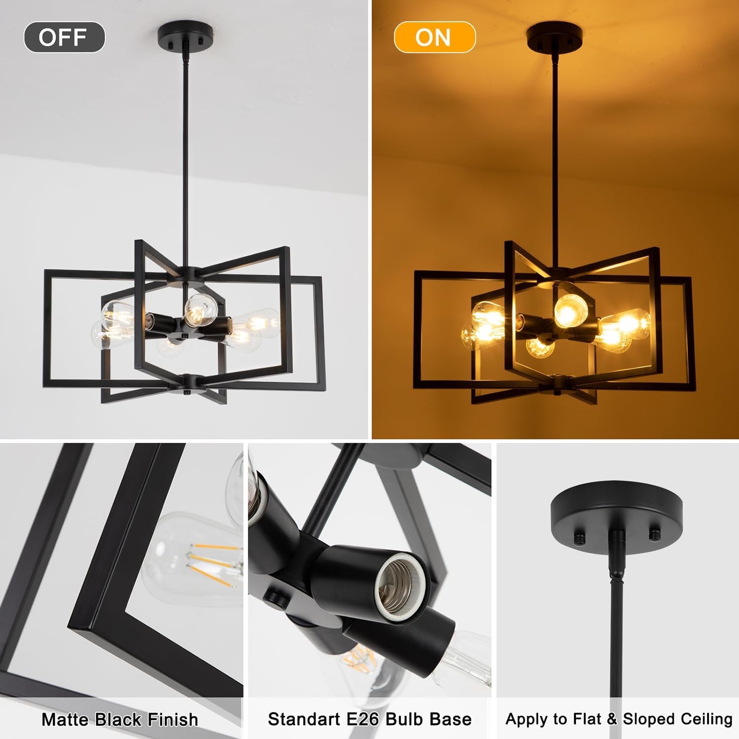 Black 23 Inch Farmhouse Chandelier For Dining Room-2