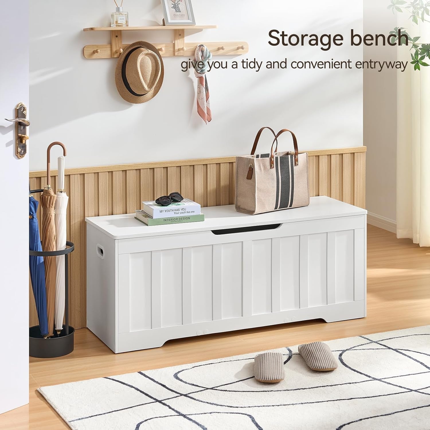 ExtraLarge Storage Chest White Wood Bench Hinges Durable-3