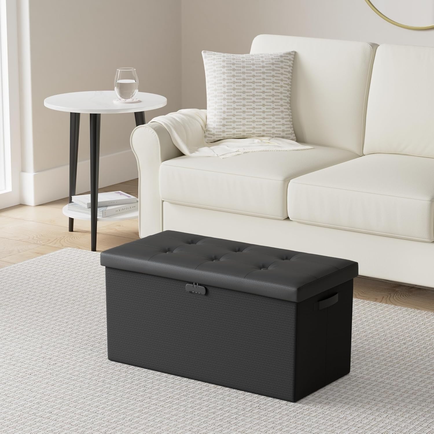 Storage Ottoman Bench 30 Inches Black Storage Lock Pro-1