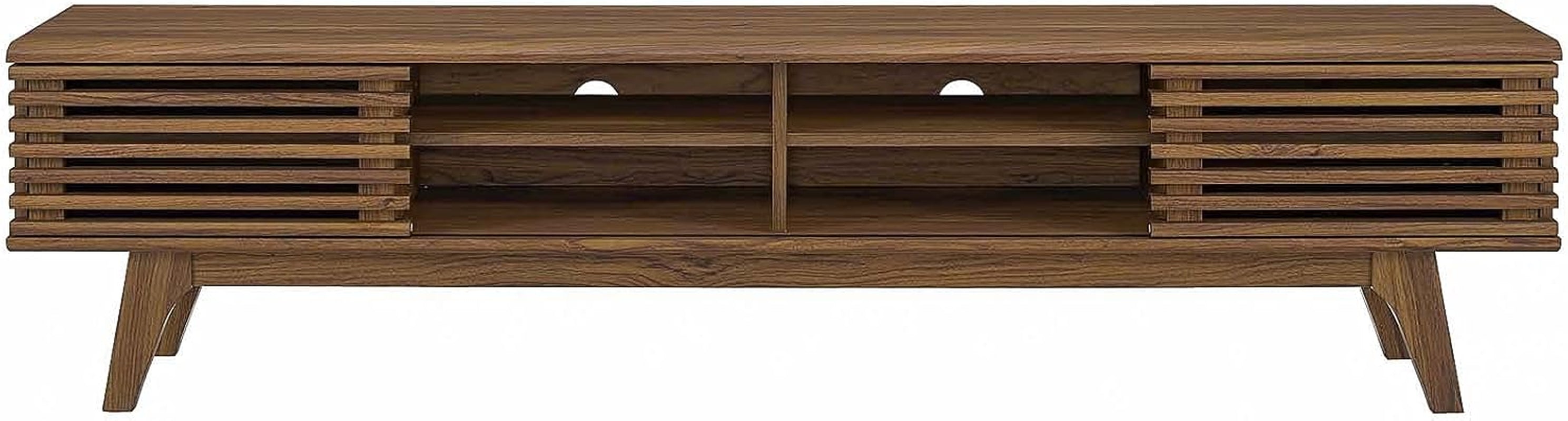 Render 70" Mid-Century Modern Low Profile Media Console TV Stand, 70 Inch, Walnut Walnut-4
