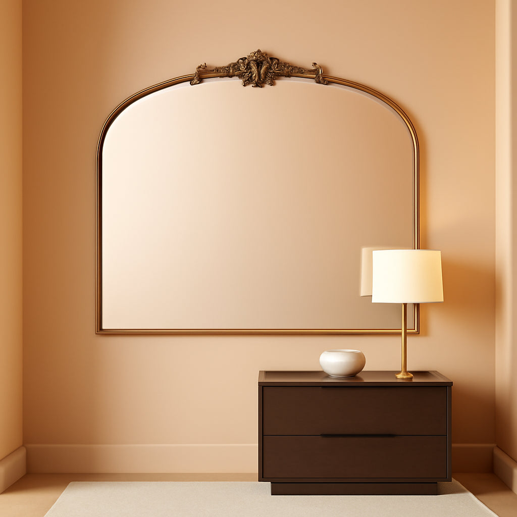 Arched Gold Wall Mirror 40x30 Inches Vintage Ornate-0