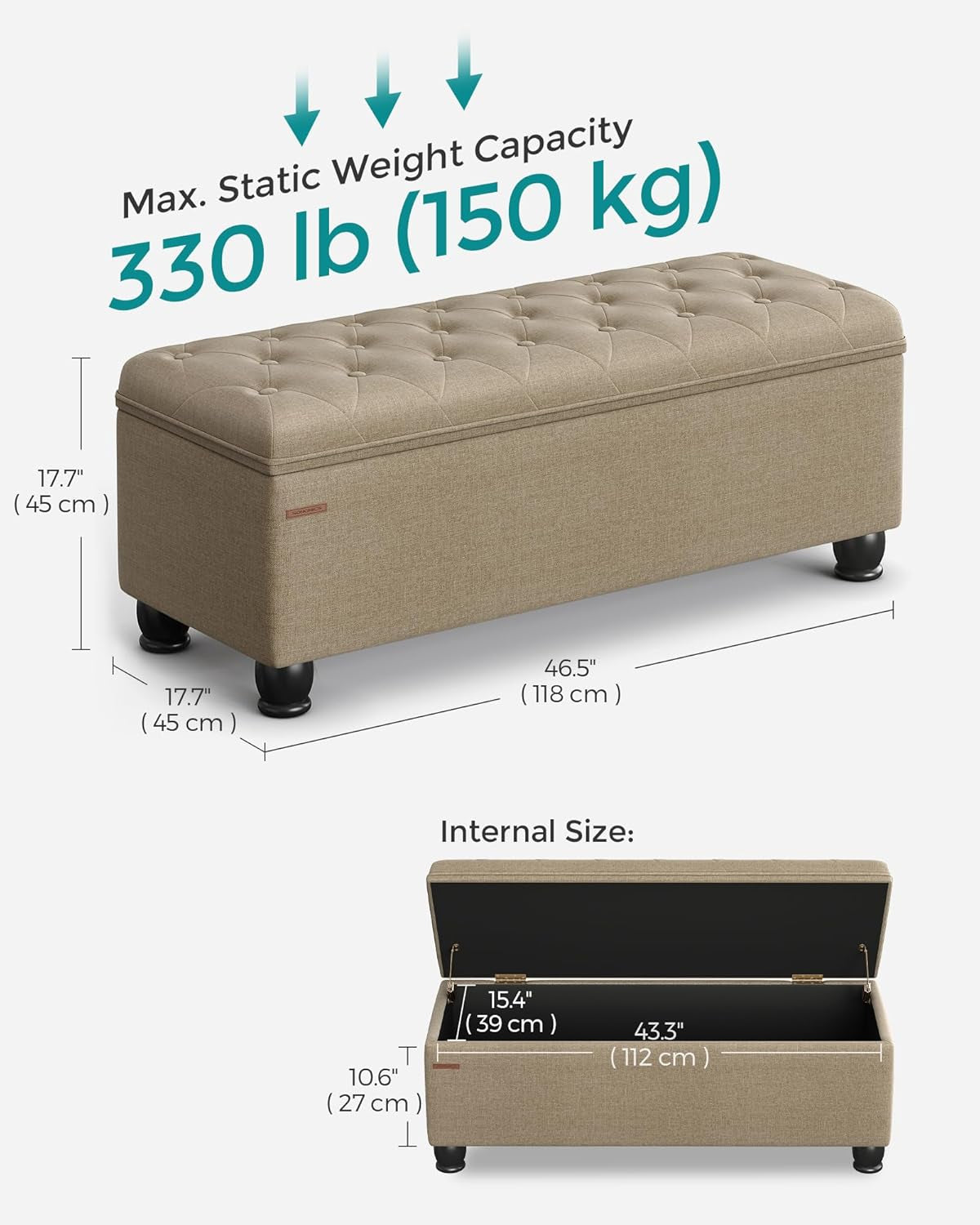 Camel Brown Linen Storage Ottoman Bench Reinforced-2