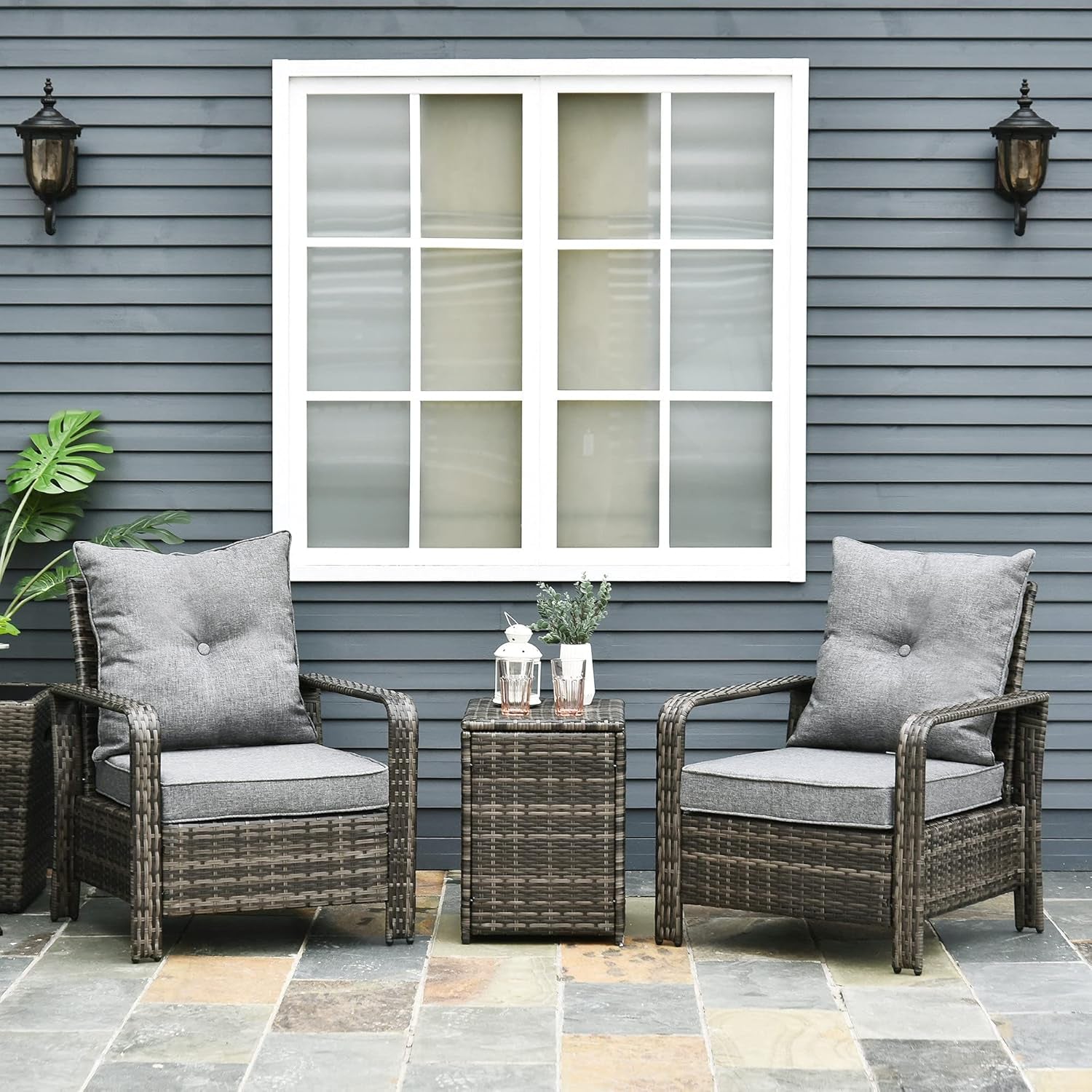 Three Piece Patio Furniture Set with Cushions and Table-1