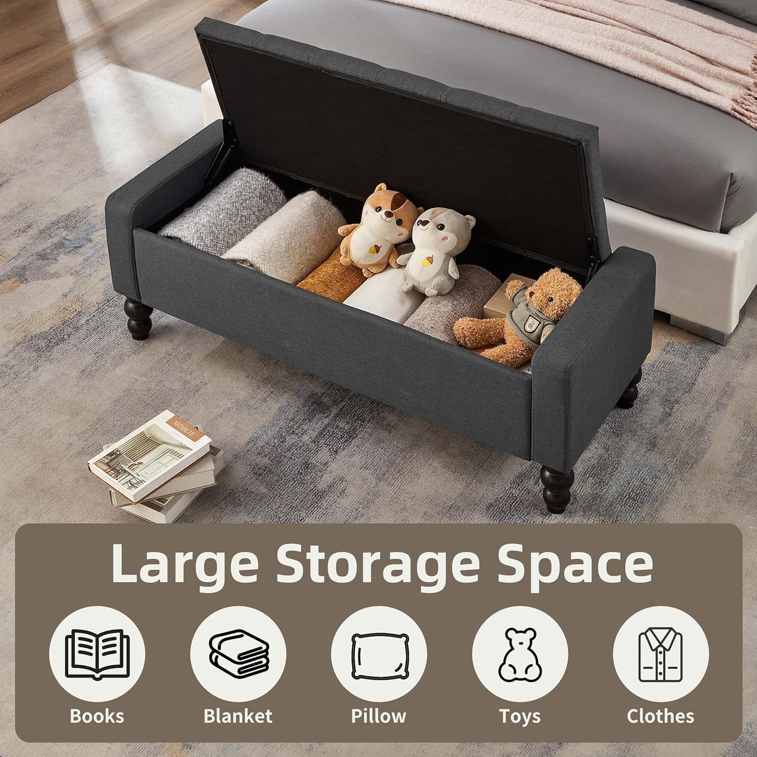 Storage Ottoman Bench Featuring Dual Safety Hinges-2
