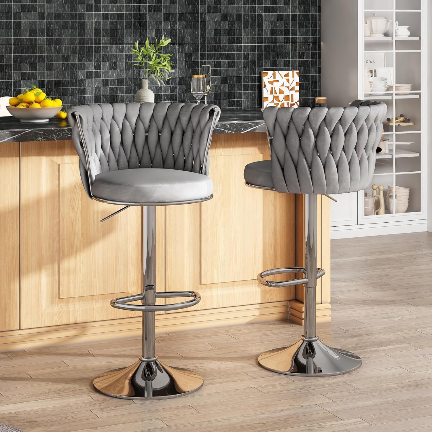 Modern Velvet Swivel Bar Stools Set of Four-1