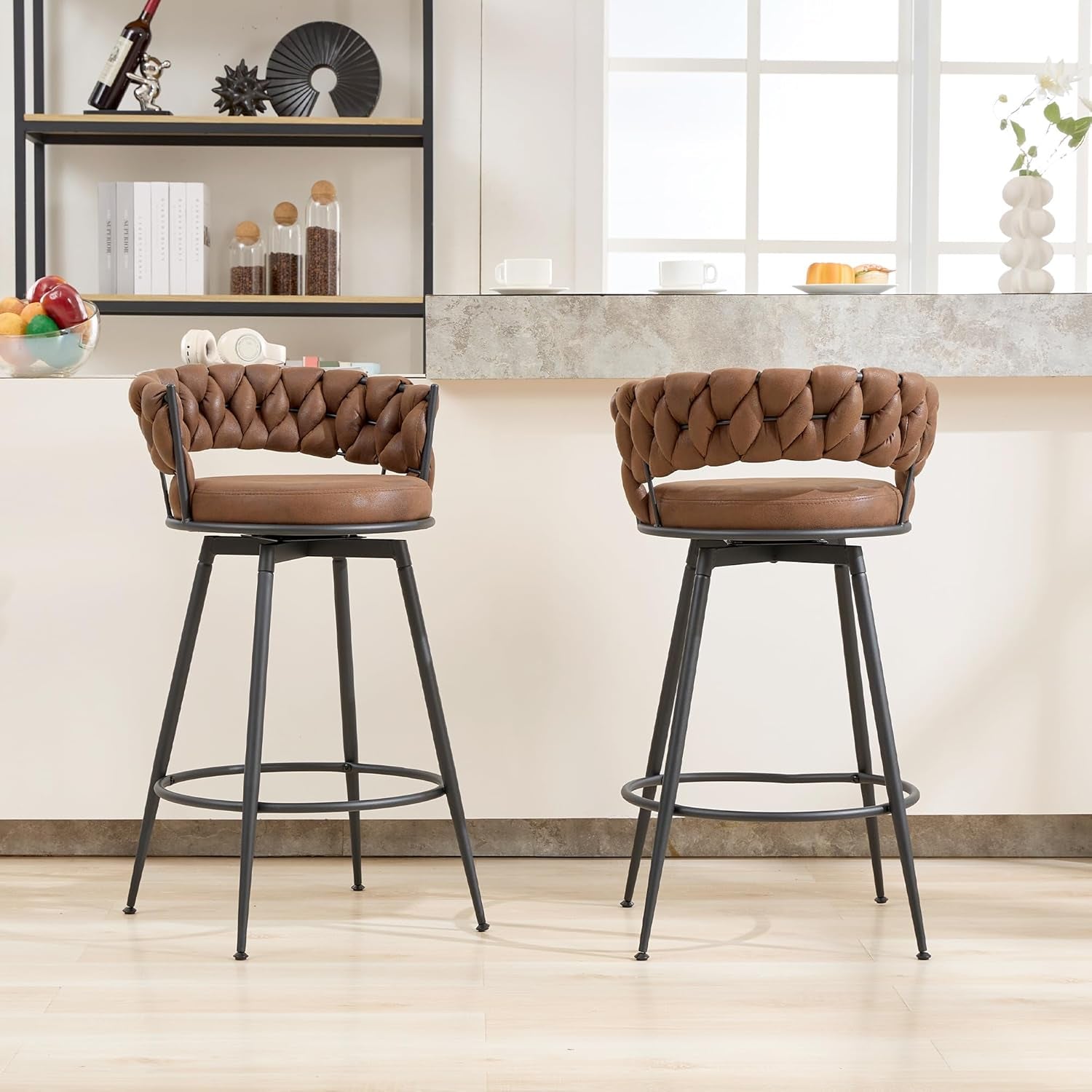 Modern Swivel Bar Stools Set of Two Stylish Design-0