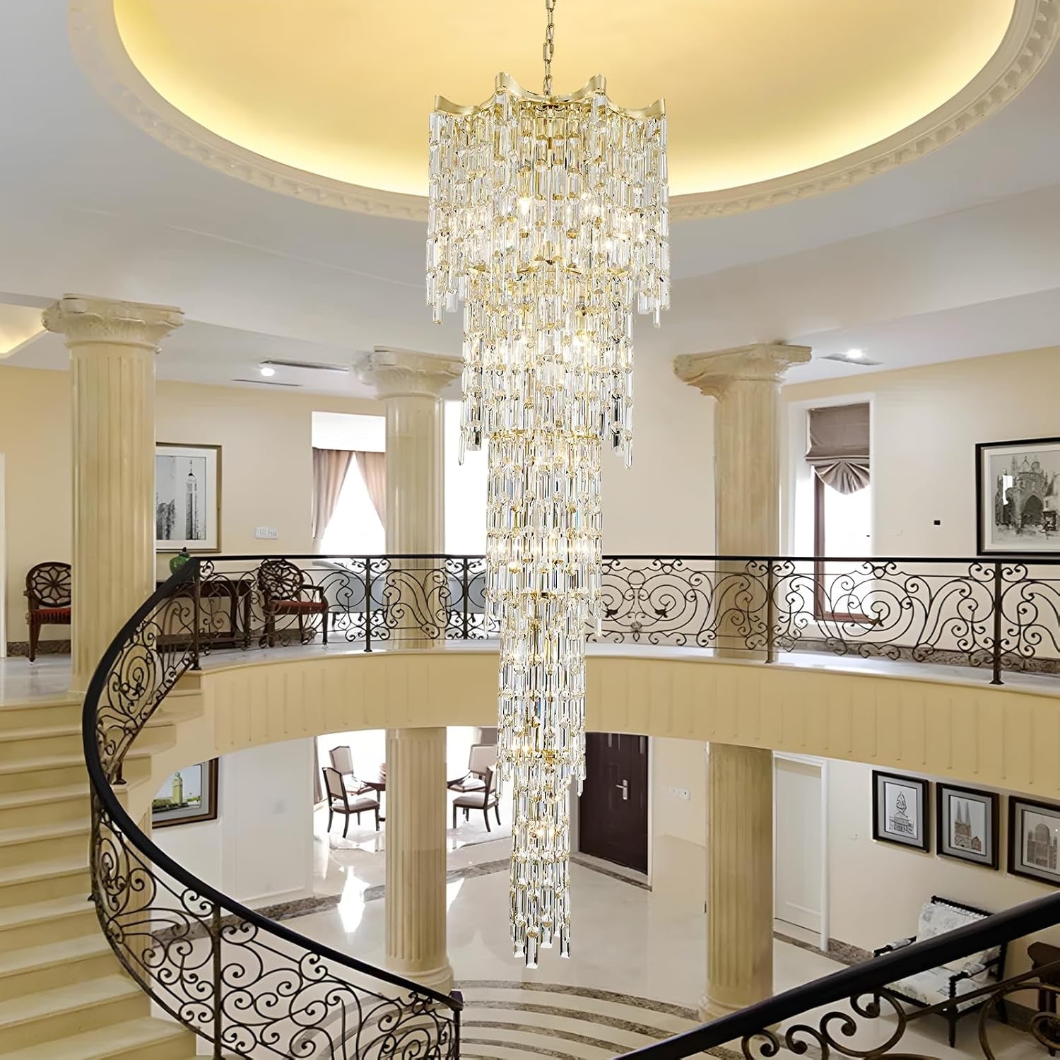 Seventy Nine Inch Gold Crystal Chandelier With K9 Crystals-2