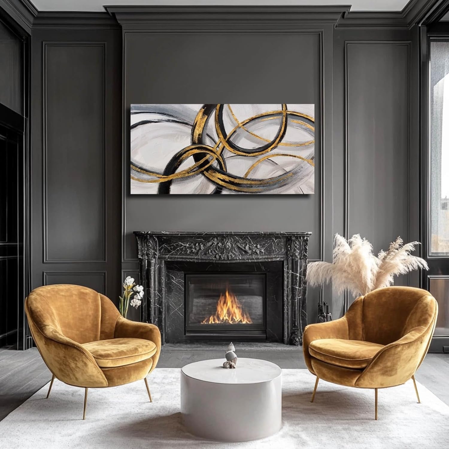 Slate Gray Metallic Abstract Canvas Wall Art 24x48 Inches-4