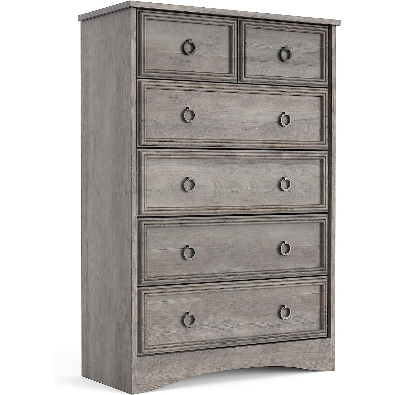 Gray Wash Tall Dresser with 6 Drawers for Bedroom Storage-0
