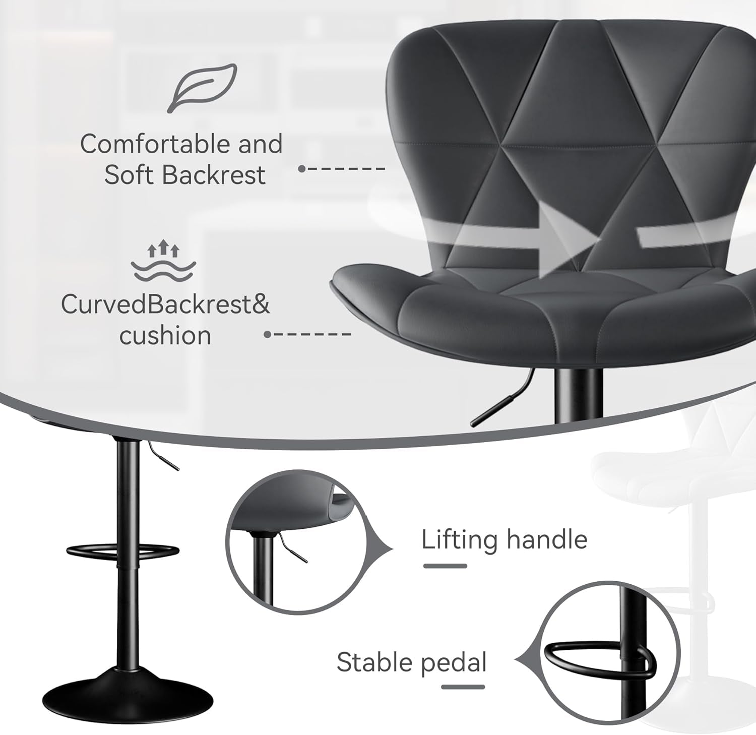 Dark Grey Adjustable Swivel Bar Stools (Set)-4