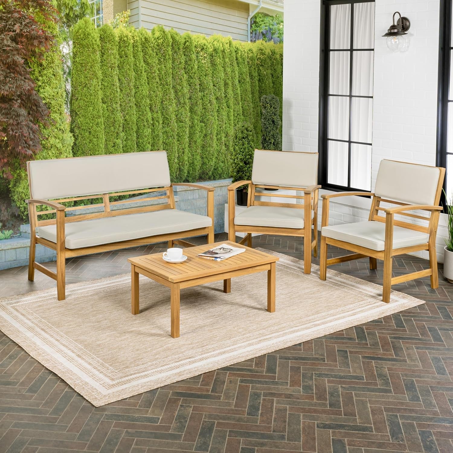 Barclay Four Piece Acacia Wood Outdoor Patio Set Teak Brown-1