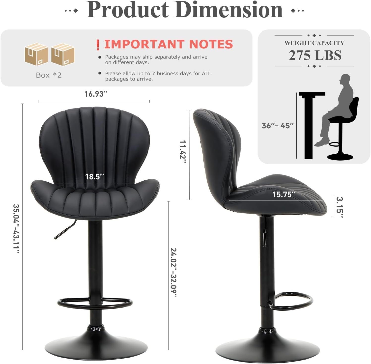 Black Adjustable Faux Leather Swivel Bar Stool Set Of Four-1